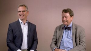 Dr. Kevin Weinfurt and Dr. Robert Califf sit for an interview at the NIH Pragmatic Trials Collaboratory 2026 Annual Steering Committee Meeting